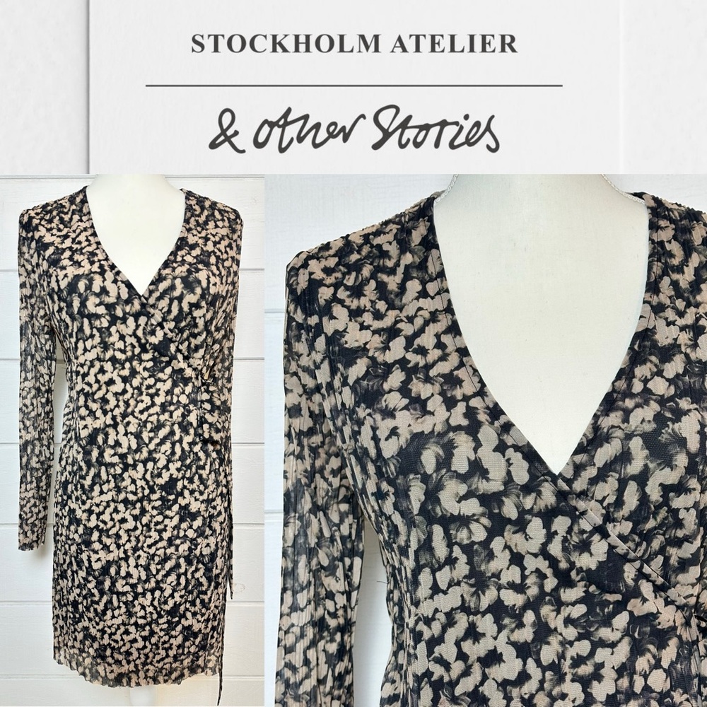 Stockholm Atelier & Other Stories NWT Long Sleeve Mini Wrap Dress Black Sz2
